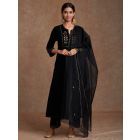 Black Embroidered Organza Scalloped Dupatta