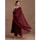 Maroon Embroidered Organza Scalloped Dupatta