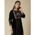 Black Embroidered Velvet Kurta