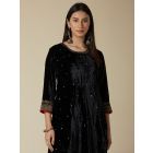 Black Embroidered Velvet Kurta