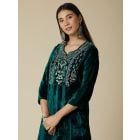 Green Embroidered Velvet Kurta