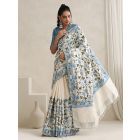 Off White Blue Kashmiri Aari Embroidered Silk Saree with Blouse- Set of 2