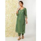 Olive Green Zari Woven Tissue Kurta with Pants - Set of 2