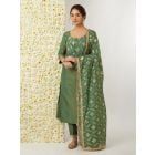 Olive Green Zari Woven Tissue Suit - Set of 3