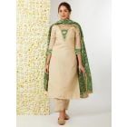 Beige Zari Woven Tissue Embroidered Suit - Set of 3