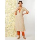 Beige Zari Woven Tissue Embroidered Kurta with Pants - Set of 2