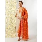 Beige Zari Woven Tissue Embroidered Suit - Set of 3