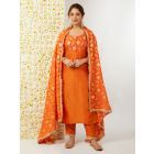 Orange Zari Woven Tissue Suit - Set of 3