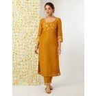 Mustard Yellow Zari Woven Tissue Kurta with Pants - Set of 2