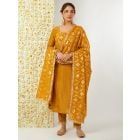 Mustard Yellow Zari Woven Tissue Suit - Set of 3