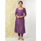 Purple Zari Woven Tissue Kurta with Pants - Set of 2