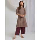 Old Rose Embroidered Cotton Silk Kurta with Pants- Set of 2