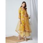 Mustard Yellow Printed Mulmul Kurta with Cotton Palazzo- Set of 2