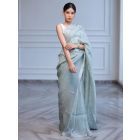 Mint Blue Zari Handwoven Linen Saree