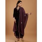 Purple Embroidered Velvet Suit with Chanderi Dupatta - Set of 3