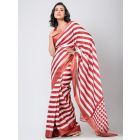 Red Printed Tussar Blend Saree