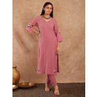 Pink Embroidered Cotton Kurta