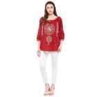 Red Embroidered Cotton Top