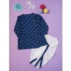 Blue Bagru Hand Block Printed Cotton Kurta with Dhoti Pants- Set of 2
