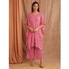 Pink White Striped Hand Block Printed Cotton Kaftan