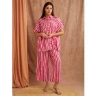 Pink White Striped Hand Block Printed Cotton Co-ord Set - Set of 2