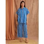 Blue White Striped Hand Block Printed Cotton Co-ord Set - Set of 2