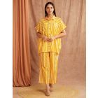 Yellow White Striped Hand Block Printed Cotton Co-ord Set - Set of 2