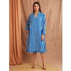 Blue White Striped Hand Block Printed Cotton Dress