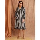 Black White Striped Hand Block Printed Cotton Dress