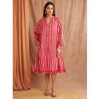 Red White Striped Hand Block Printed Cotton Dress