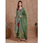 Olive Green Striped Chanderi Silk Dupatta