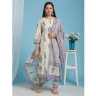 Off White Purple Hand Block Printed Cotton Dupatta