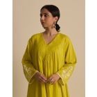 Yellow Embroidered Cotton Kurta