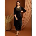 Black Embroidered Velvet Kurta