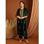 Green Gota Work Velvet Kurta with Pants- Set of 2