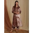 Old Rose Zardozi Hand Embroidered Velvet A-Line Kurta