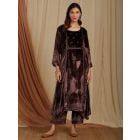 Brown Zardozi Hand Embroidered Velvet A-Line Kurta