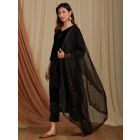 Black Zardozi Hand Embroidered Organza Dupatta