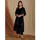 Black Zardozi Hand Embroidered Velvet A-Line Kurta