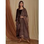 Brown Zardozi Hand Embroidered Velvet A-Line Suit with Organza Dupatta - Set of 3