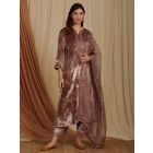 Old Rose Zardozi Hand Embroidered Velvet A-Line Suit with Organza Dupatta - Set of 3