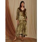 Olive Green Zardozi Hand Embroidered Velvet A-Line Kurta