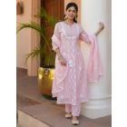 Light Pink Embroidered Cotton Mulmul Suit- Set of 3