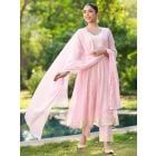 Light Pink Embroidered Cotton Mulmul Suit- Set of 3