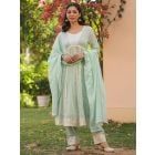 Light Green Embroidered Cotton Mulmul Suit- Set of 3