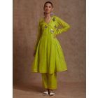 Yellow Mirror Work Cotton Lurex Kurta