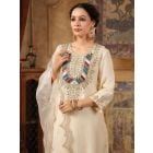 Ivory Embroidered Dupion Silk Suit - Set of 3