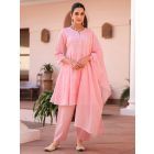 Light Pink Embroidered Cotton Dobby Jacquard Suit- Set of 3