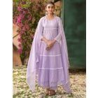 Lavender Embroidered Cotton Mulmul Suit- Set of 3