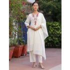 Ivory Embroidered Cotton Mulmul Suit- Set of 3
